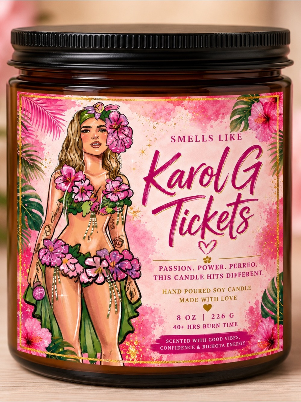 Karol G Tickets Scented Soy Candle - Pink Tropical
